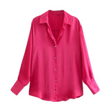 Nukty Women's Shirt Spring Autumn Fashion Satin Soft Casual Blouses Loose Streetwear Vintage Shirts Woman Tops