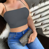 Black Basic Tank Tops Tees Sleeveless Backless Spaghtti Strap Crop Tube Top Casual Fashion Fitness Buttons Tee Vest Tanks Camis