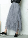 Nukty Fashion Tutu Tulle Skirt Women Long Maxi Skirt Spring Summer Korean Black Pink High Waist Pleated Skirt Female