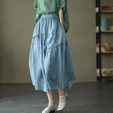 Nukty Double Layer Cotton Linen Skirt Spring Womens Fashion Women Korean Clothing Elegant Long Skirts Summer Woman Harajuku Y2k