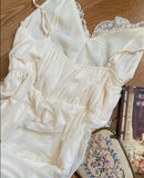 Nukty French Sweet Vintage Fairy Dress Women Autumn Lace Sexy Casual Korean Dress Female Court Chiffon Elegant Long Strap Dresses