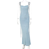 Nukty White Backless Maxi Dresses For Women Spaghetti Strap Long Beach Dress Women Summer Elegant Evening Party Dress