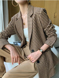 Elegant V-Neck Oversize Ladies Office Plaid Blazers Women Women Autumn casual Long Sleeve Jacket Blazer with Pockets Belt