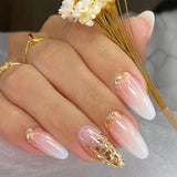 24Pcs Acrylic Fake Nails Press on Simple French False Nail with White Edge Design Wearable Mid-length Almond Full Cover Nail Tip