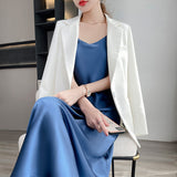 Nukty Tri-Acetate Satin Silky V-Neck Temperament Female Summer Beautiful Silk Suspender Dress New Long Skirt Is Thin