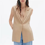Women Simply Sleeveless Single Button Waistcoat Jacket Office Ladies Wear Casual Suit Vest Outwear Tops