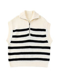 Nukty Casual Knitted Sweater Autumn Femme Vintage V Neck Striped Loose Elegant Pullover Chic Jumper Women's Long Sleeve Top