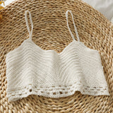OUMEA Women Sweet Cotton Crochet Camis Crop Top Summer Beach Crochet  Sleeveless Top Chip Apricot Hollow Out Tops