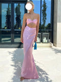 Nukty Sexy Halter Neck Satin Crop Top + Bodycon Long Skirt 2 Piece Sets Women Summer Elegant Backless Bandage Party Club Outfits