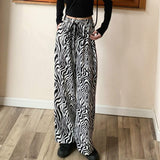 Nukty Pants Women Lace-up Adjustable Zebra Pattern Striped Fashionable Loose Leisure Stylish Straight Trousers Womens Comfortable Chic