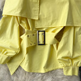 Nukty New Fashion Women Spring Summer Yellow Shirt Sexy Spaghetti Strap Slash Neck Off Shoulder Long Sleeve Blouse with Belt