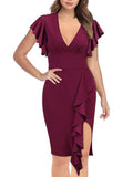 Spring and Summer New Dresses Deep V-neck Ruffle Sleeves Cocktail Dress Women's Dress Temperament Commuter Office All-match