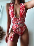 Nukty Fashion Sexy Plunging Swimsuit One Piece Swimwear Women Summer Backless Bathing Suit Women Belted Swimming Suit for Women Bakini