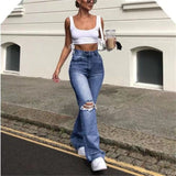 Nukty new style micro-bladed jeans women's ripped European and American high-waisted wide-leg flared trousers all-match loose