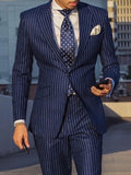 Nukty Navy Blue 2 Piece Slim Fit Business Men Suit Stripe Groom Wedding Tuxedo Custom Skinny Prom Wedding Business Suit