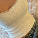 Nukty Women Y2K Casual Camisole Top Spaghetti Strap Lace Trim Patchwork Slim Fit Summer Party Club Tops