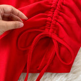 Nukty Summer Women Dress Sexy Lace-up Halter Sleeveless Sequins Party Dress High Waist Drawstring Ruched Irregular Backless Club Dress