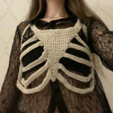 Skeleton Corset Crop Tops y2k Gothic Clothes Crochet Hollow Out Tanks Women Summer Tee 2000s Aesthetic T Shirt Ropa Gotica Mujer