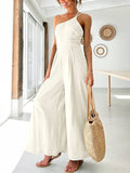 New Women's Jumpsuit Single Shoulder Strap Pleated High Waist Casual Wide Leg Jumpsuit Elegant Hakama Jumpsuit Women