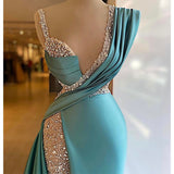 Nukty Mermaid Prom Dresses V Neck Crystal Dubai Glitter Robe De Soiree Arabic Evening Dress Women Party Gowns Vestidos
