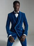 Nukty Double Breasted Velvet Suits for Men Custom 3 Piece Slim Fit African Fashion Custom Groom Wedding Tuxedo Prom Wedding Costume