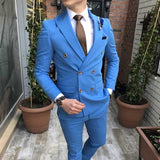 Nukty Slim fit Double Breasted Suit for Men 2 Piece Light Blue Wedding Tuxedo for Groom Peaked Lapel Custom Man Fashion Costume