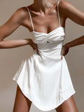 Spring and Summer New Dress Women's Temperament Sexy Solid Color Hollow Wrinkle Suspender Type Slim Dress Women Dress