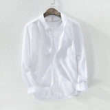 Nukty Mens Cotton Linen Shirt Breathable Casual Solid Colors Loose Turn-down Collar Long Sleeve Button Down Blouse Tops Shirts For Man