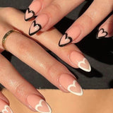 24Pcs Valentine's Day Detachable False Nails Wearable French Fake Nails Love Pattern Design Full Cover Nail Tips Press on Nails