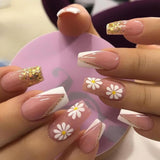 24pcs/Box Long T Handmade Valentine's Day French Flame Wave Love With Diamond False Nail Enhancement Waterproof Gel Fake Nails