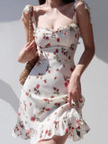 Nukty Y2K Floral Sexy Slip Dress Women's Summer Bandage Sleeveless Slim Flounce Resort Mini Dresses Elegant Office Lady Party