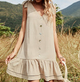 Nukty New Spring Summer V Neck Solid Color Single Breasted Vest Lace Up Bowknot Halter Ladies Loose Dress