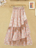 Nukty New Temperament Skirt Summer Floral Irregular Ruffle All-match A-line Skirt Breathable Fairy Cake Skirt Fashion Party