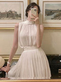 Nukty Summer White France Vintage Dress Women Chiffon Elegant Evening Party Long Dress Ladies Casual Korean Style One-piece Dress