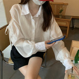 Nukty Shirts Women Hole Temperament Sun-proof Ins Vacation Thin Korean Style Sheer Off-shoulder BF Summer Students Beach