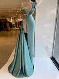 Nukty Mermaid Prom Dresses V Neck Crystal Dubai Glitter Robe De Soiree Arabic Evening Dress Women Party Gowns Vestidos