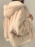 Nukty Winter New Velvet Thickened Double-sided Design Parks Vintage Lamb Wool Padded Faux Fur Jacket Women's Hooded Warm Coats