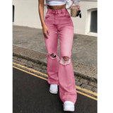 Nukty new style micro-bladed jeans women's ripped European and American high-waisted wide-leg flared trousers all-match loose