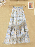 Nukty New Temperament Skirt Summer Floral Irregular Ruffle All-match A-line Skirt Breathable Fairy Cake Skirt Fashion Party
