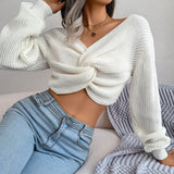 Nukty Knit Twist Pullover Women Autumn New Fashion Tops Long Sleeve Oversized Sweater High Street Off-Shoulder Knitwear