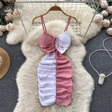 Nukty Foamlina Sexy Night Club Dress Women Summer Elegant Color Match Mini Bodycon Dress Strap Sleeveless Cut Out Ruched Party Dress