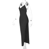 Nukty Elegant Backless Long Party Dresses For Women Spaghetti Strap Satin Maxi Dress Summer Beach Slip Dress