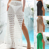 Nukty White Beach Dress Cover Up Summer Women For The Sexy Hollow Out Split Sling Knit Skirt Solid Polyester Clothes Swimsuit