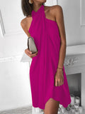 Summer New Women's Dress Sexy Women's Hanging Neck Loose Irregular Hem Casual Skirt Fashion Simple Temperament