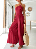 New Women's Jumpsuit Single Shoulder Strap Pleated High Waist Casual Wide Leg Jumpsuit Elegant Hakama Jumpsuit Women