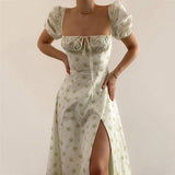 Sexy Dress For Women Flower Print High Split Elegant Off Shoulder Long Dresses Backless Bodycon Summer Dress Vestidos  New