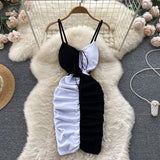 Nukty Foamlina Sexy Night Club Dress Women Summer Elegant Color Match Mini Bodycon Dress Strap Sleeveless Cut Out Ruched Party Dress