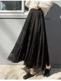 Skirts Summer Woman Elegant and Elegant Hollow Lace Skirt High-waisted Slim Mid-length A-line Skirt Pleated  White Skirt