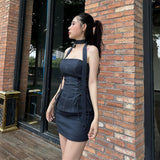 Nukty Women Formal Occasions Two Piece Set Sexy Side Cross Bandage Solid Tube Tank Top With Skinny Slim Skirt Summer New