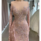Nukty Luxury Lace Mermaid Prom Dresses Long Sleeves Sheer Neck Formal Evening Dresses Prom  Dresses For Girls Robe De Soir¨¦e